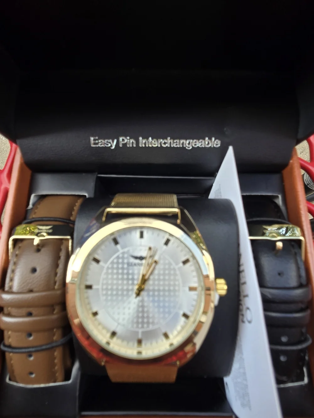 Gianello Gold Men's Interchangeable Strap Watch with Brown & Black Straps